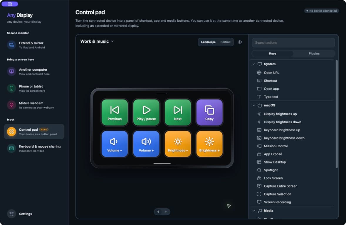 The real English Control Pad editor in Any Display 1.6.2. This eight-button layout was prepared before connecting a mobile device.