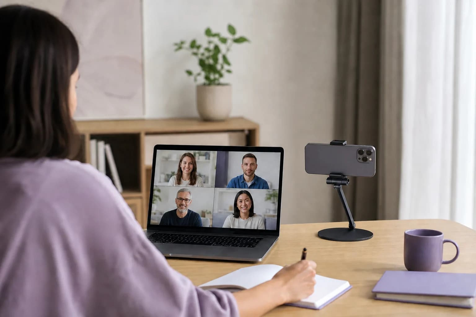 A phone camera used as a desktop webcam