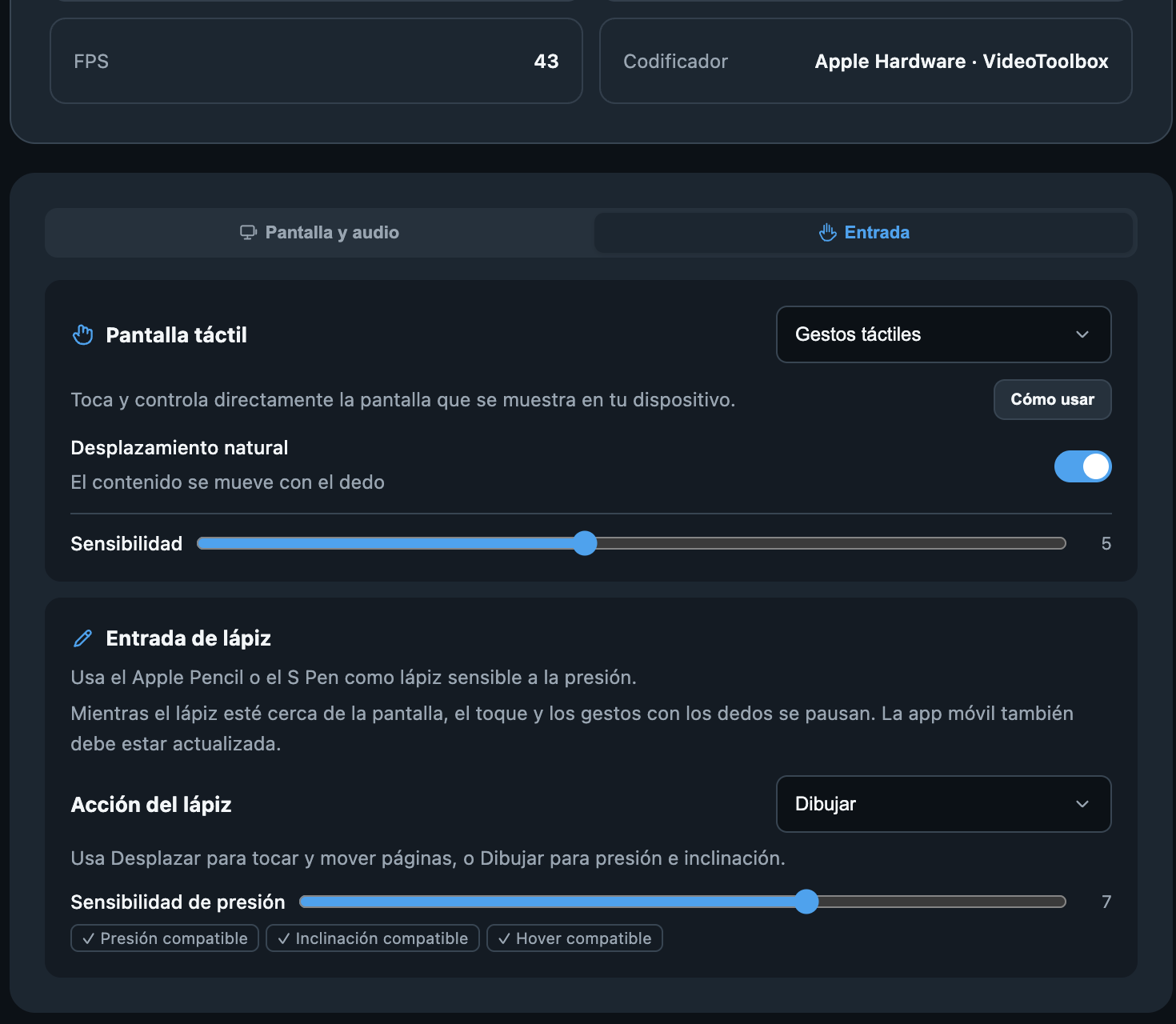 Gestos y desplazamiento · Any Display 1.6.2