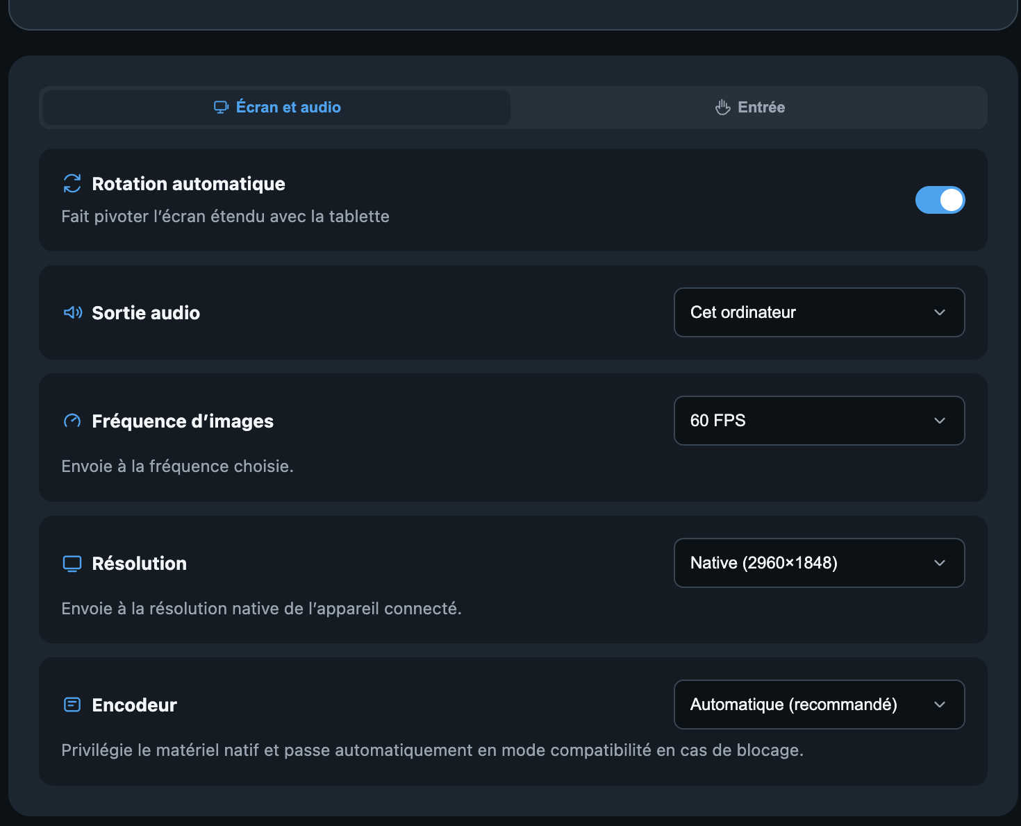 Disposition, rotation et qualité · Any Display 1.6.2