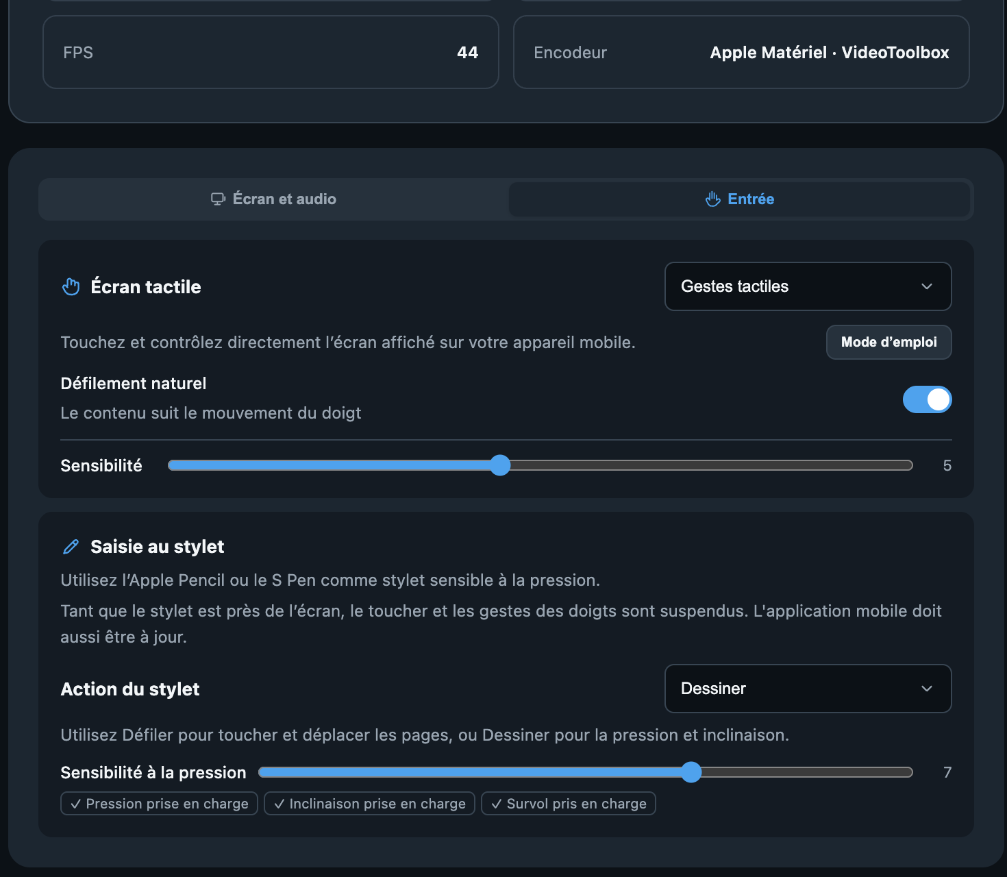 Toucher et défilement · Any Display 1.6.2