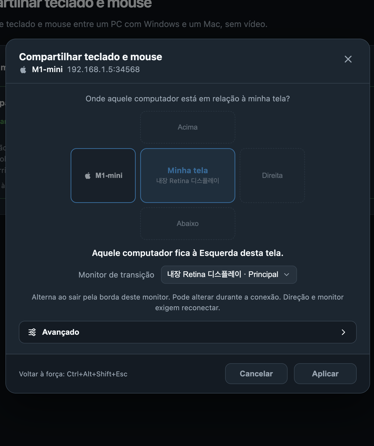 Direção e monitor · Any Display 1.6.2